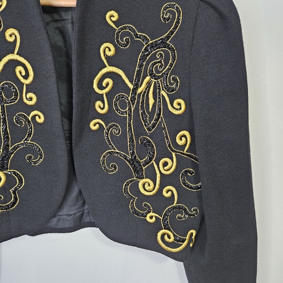VTG Lillie Rubin Bolero Jacket Sz L Black Beaded Embroidered Wool Night Party - Picture 4 of 12